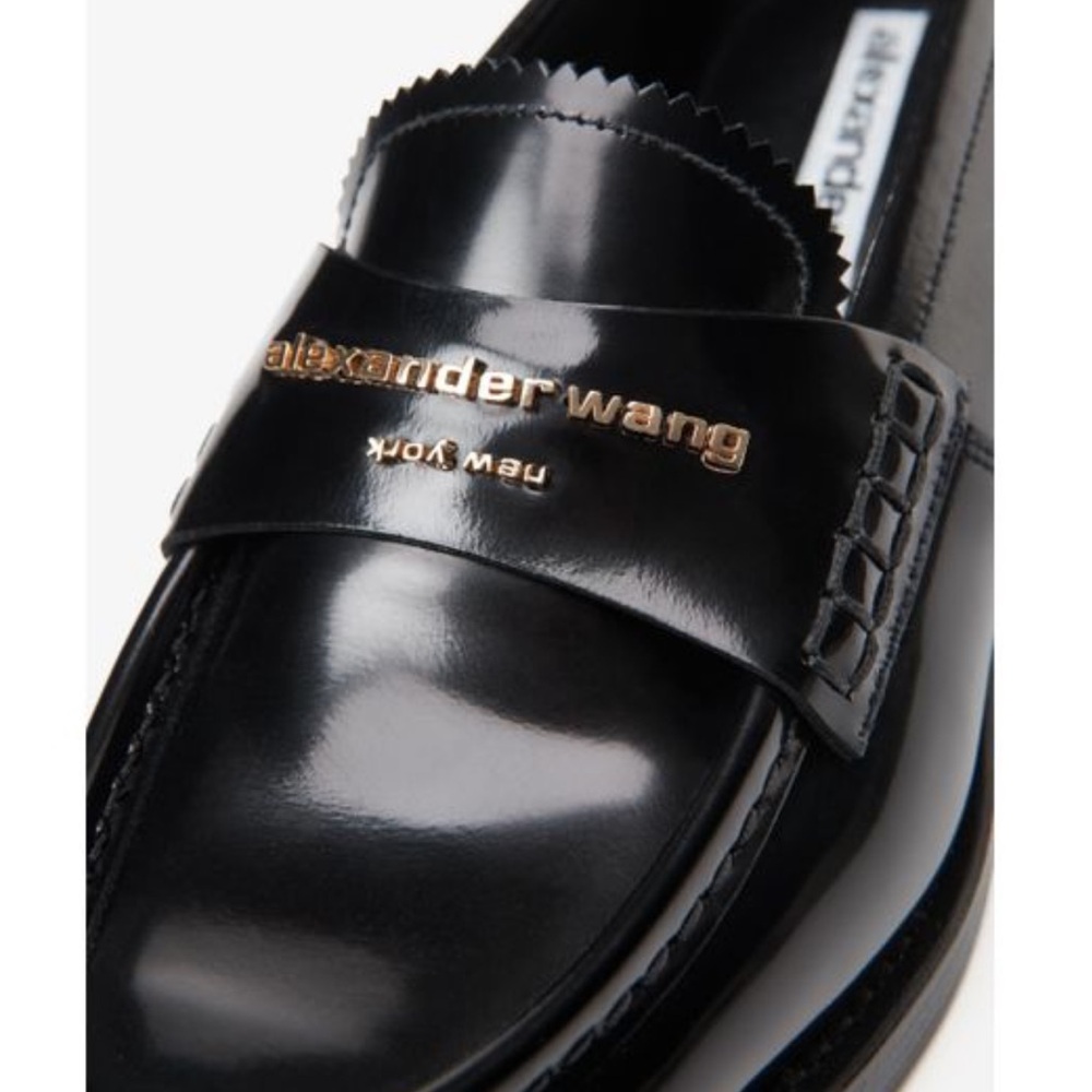 Alexander Wang Black Patent Leather Logo Penny Loafers